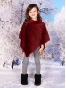 Kids Soft Faux Fur Ponch W/  Tile Pattern and Faux Fur Neckline (3-7 Years Old) 